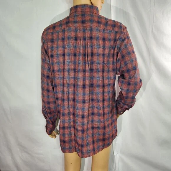 Rowm Mens Size LT Brick Red Plaid Button-Down Shirt 55% Polyester 45% Cotton - Picture 7 of 10